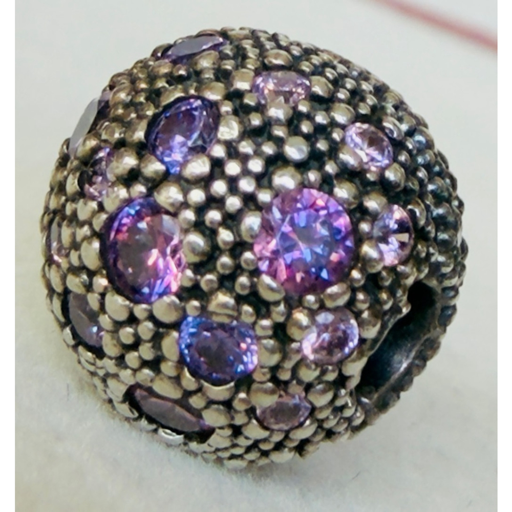 Pandora 925 Sterling Silver Purple Pink CZ Cosmic Star Clip Charm